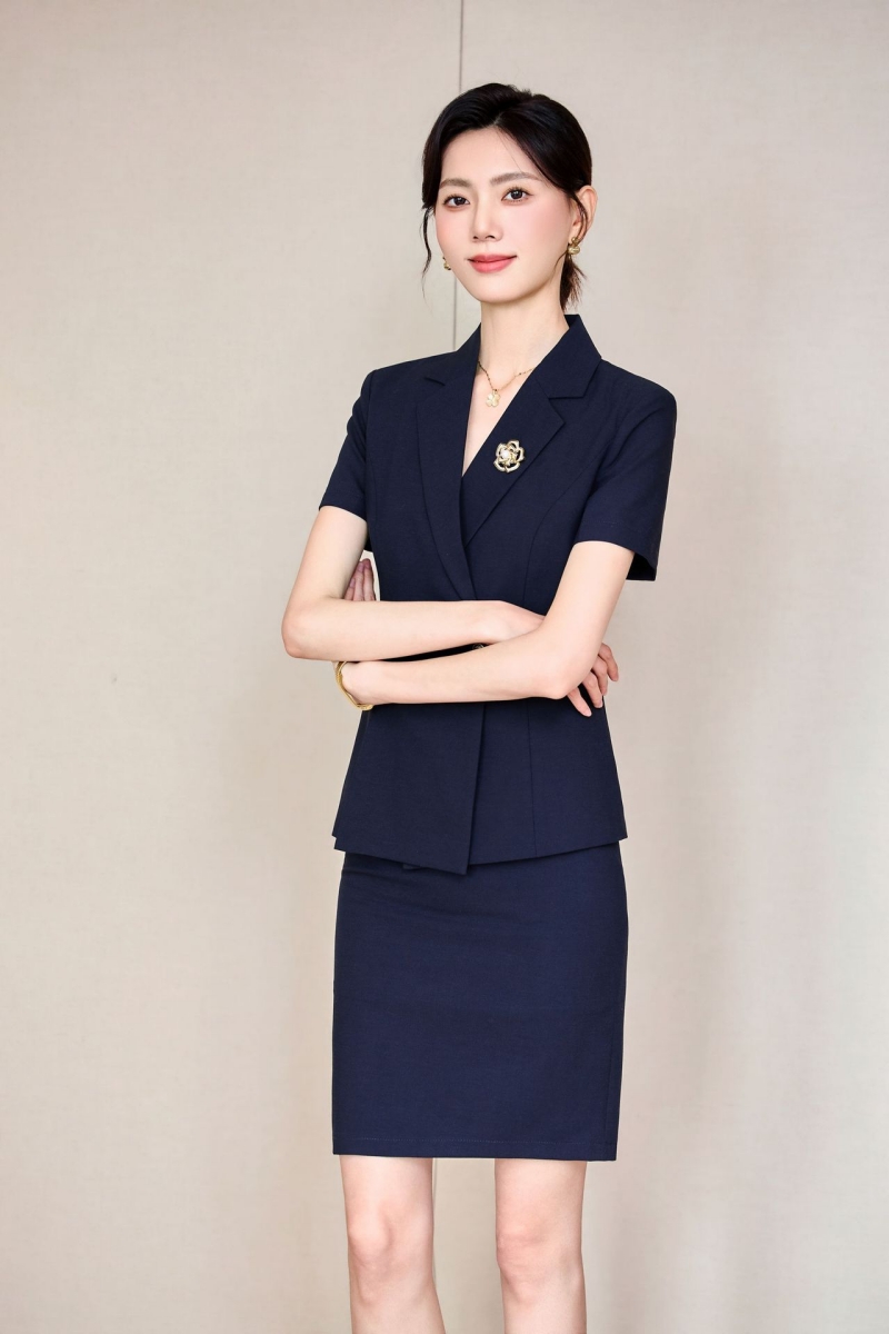 Hot Selling in Africa Women's Summer Lightweight Short Sleeve Blazer & Skirt Set Elegant Formal Business Outfit Professional Office Workwear Suit for Office Ladies