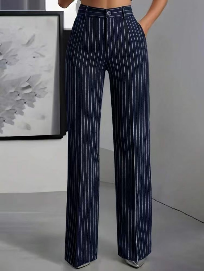 Hot Sale New Arrival 2026 Summer High End Women's High Waist Vertical Stripe Wide Leg Suit Pants Elegant Fashion Versatile Office Lady Business Commuter Work Trousers