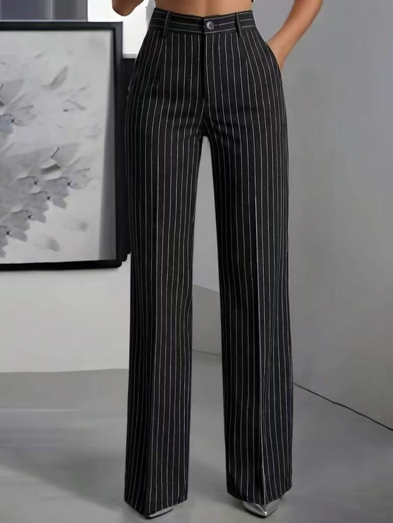 Hot Sale New Arrival 2026 Summer High End Women's High Waist Vertical Stripe Wide Leg Suit Pants Elegant Fashion Versatile Office Lady Business Commuter Work Trousers