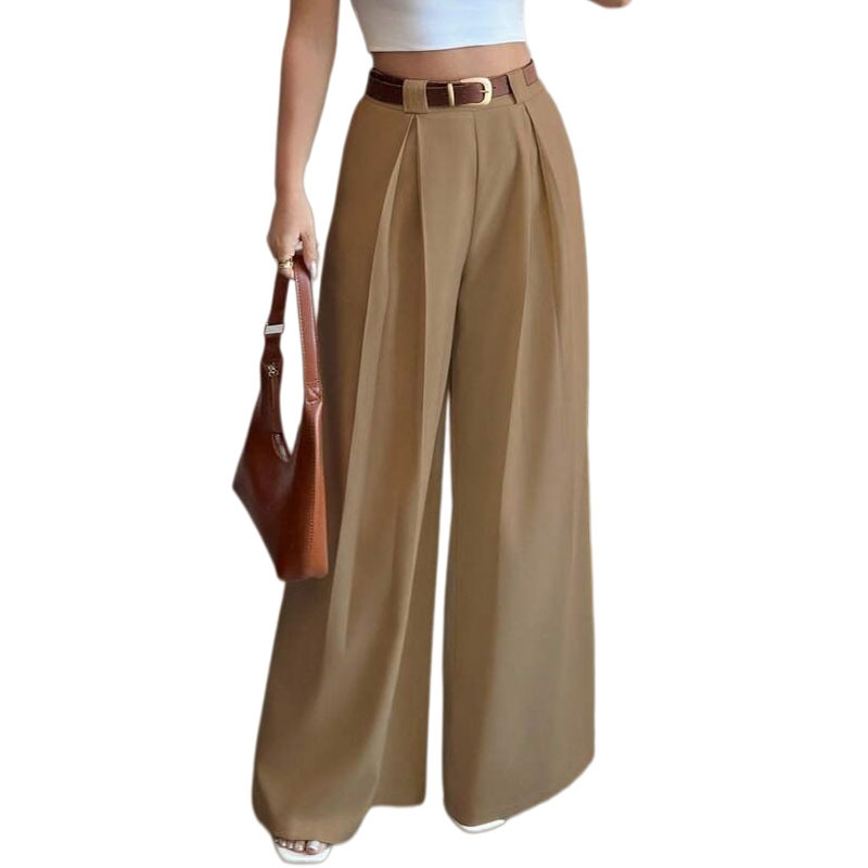 Hot Sale African Popular New Arrival Women's Solid Color High Waist Drapey Wide Leg Pants Loose Fit Flattering Versatile Casual Suit Pants Straight Leg Office Lady Business Commuter Work Wear
