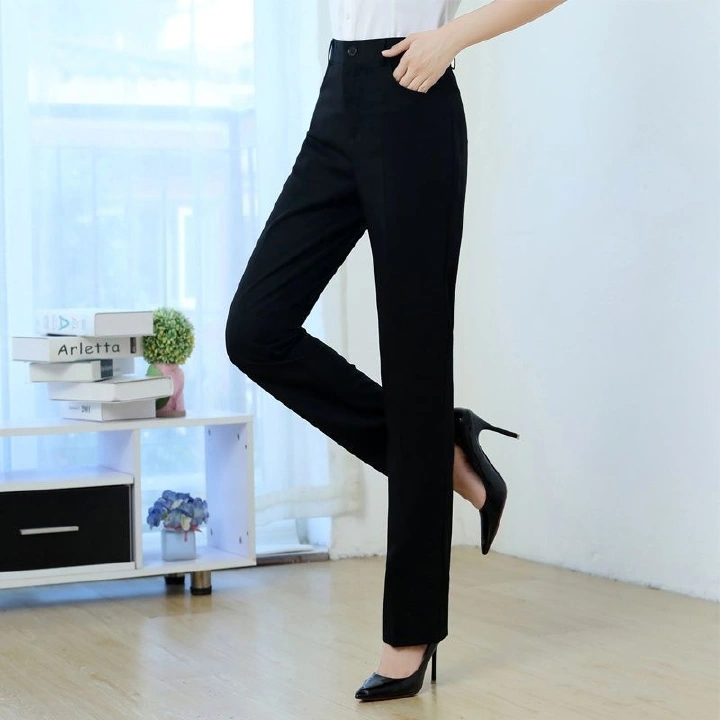 Hot Sale Spring Autumn Women's High Waist High Stretch Straight Leg Long Suit Pants Slim Fit Figure Flattering Professional Formal Black Dress Trousers Office Work Wear