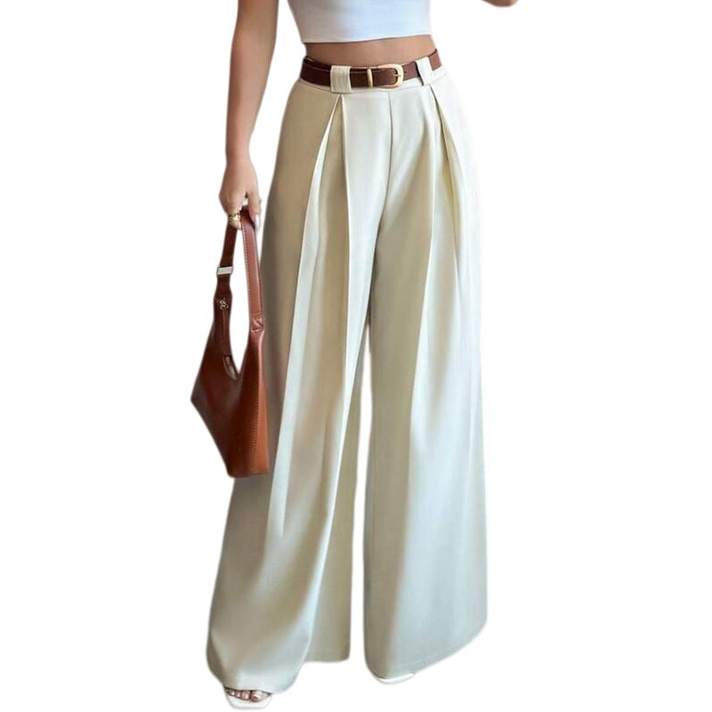 Hot Sale African Popular New Arrival Women's Solid Color High Waist Drapey Wide Leg Pants Loose Fit Flattering Versatile Casual Suit Pants Straight Leg Office Lady Business Commuter Work Wear
