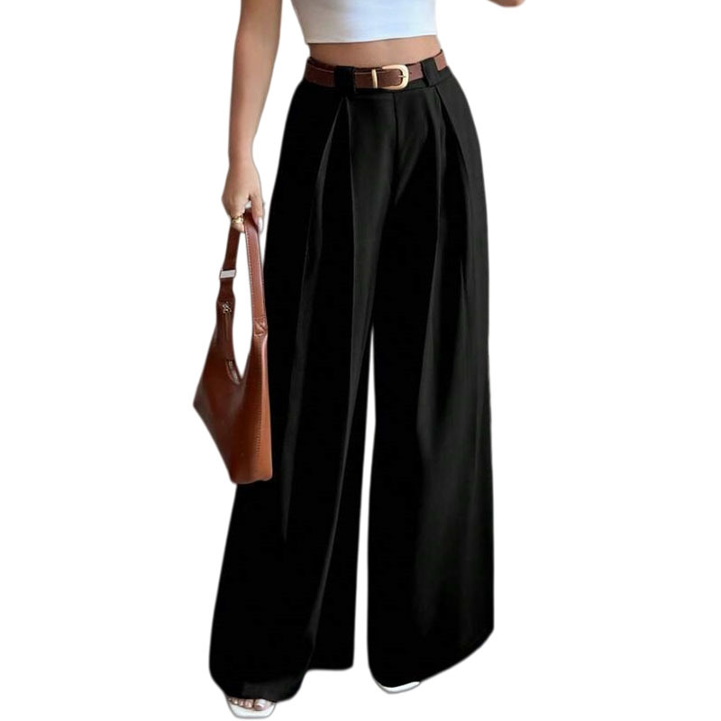 Hot Sale African Popular New Arrival Women's Solid Color High Waist Drapey Wide Leg Pants Loose Fit Flattering Versatile Casual Suit Pants Straight Leg Office Lady Business Commuter Work Wear