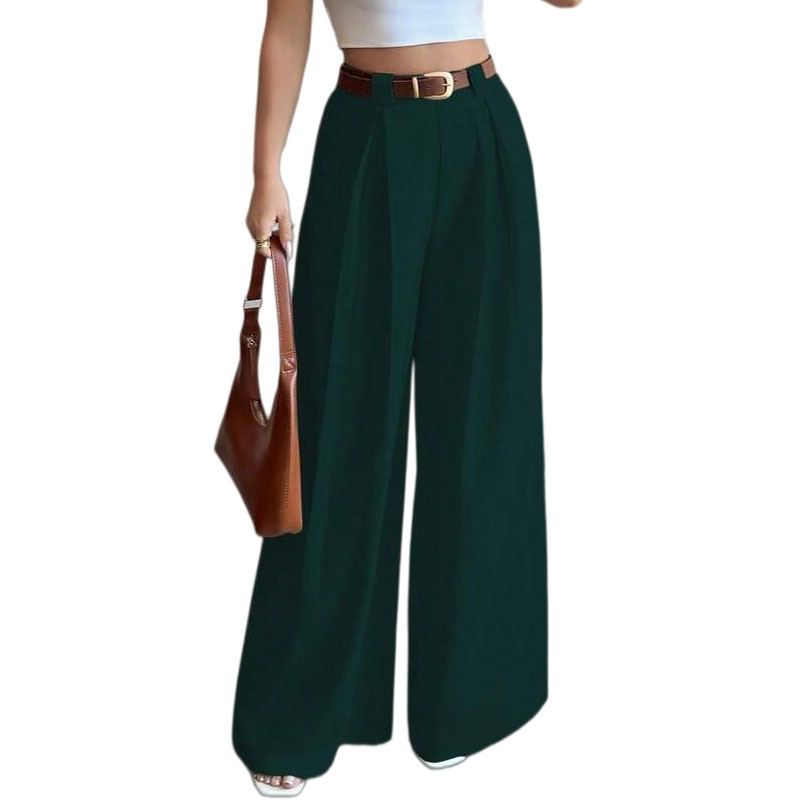 Hot Sale African Popular New Arrival Women's Solid Color High Waist Drapey Wide Leg Pants Loose Fit Flattering Versatile Casual Suit Pants Straight Leg Office Lady Business Commuter Work Wear