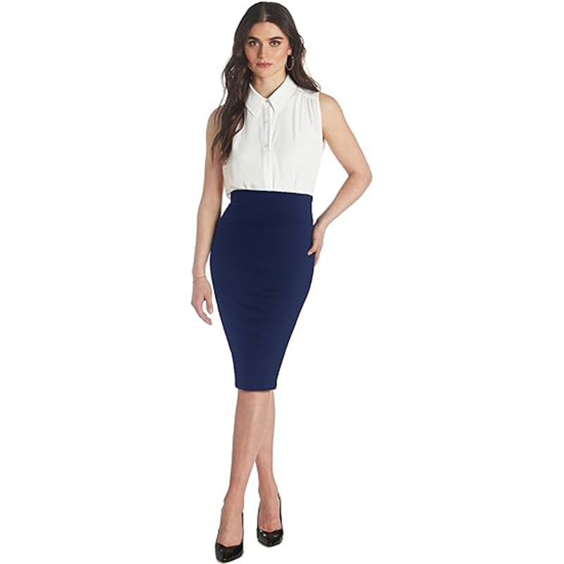 Hot Sale New Arrival Spring Summer Women's High Waist Slim Fit Versatile Side Split Bodycon Pencil Midi Skirt White Collar Office Lady Business Commuter Work Wear