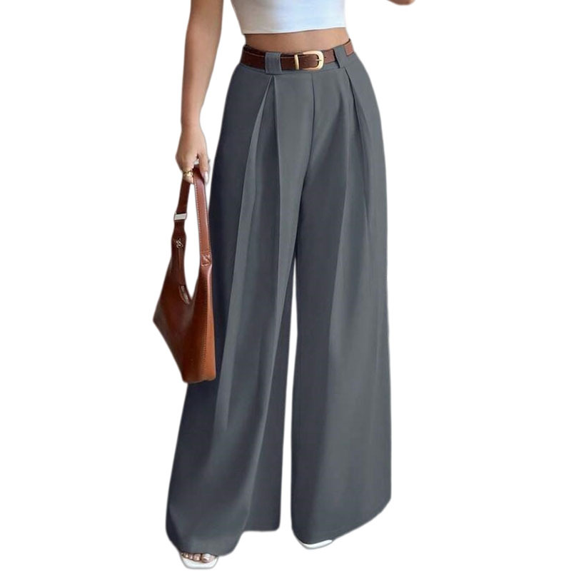 Hot Sale African Popular New Arrival Women's Solid Color High Waist Drapey Wide Leg Pants Loose Fit Flattering Versatile Casual Suit Pants Straight Leg Office Lady Business Commuter Work Wear