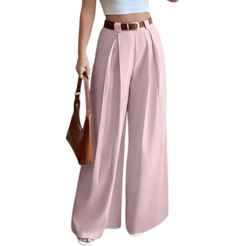 Hot Sale African Popular New Arrival Women's Solid Color High Waist Drapey Wide Leg Pants Loose Fit Flattering Versatile Casual Suit Pants Straight Leg Office Lady Business Commuter Work Wear