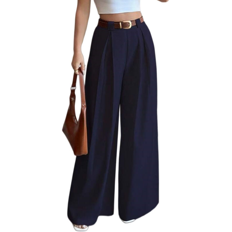 Hot Sale African Popular New Arrival Women's Solid Color High Waist Drapey Wide Leg Pants Loose Fit Flattering Versatile Casual Suit Pants Straight Leg Office Lady Business Commuter Work Wear