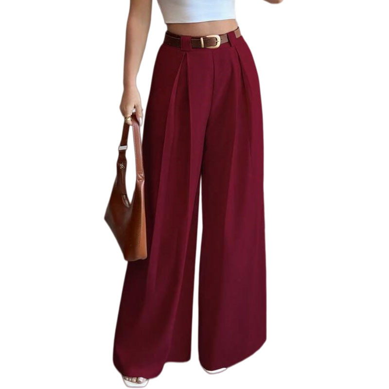 Hot Sale African Popular New Arrival Women's Solid Color High Waist Drapey Wide Leg Pants Loose Fit Flattering Versatile Casual Suit Pants Straight Leg Office Lady Business Commuter Work Wear