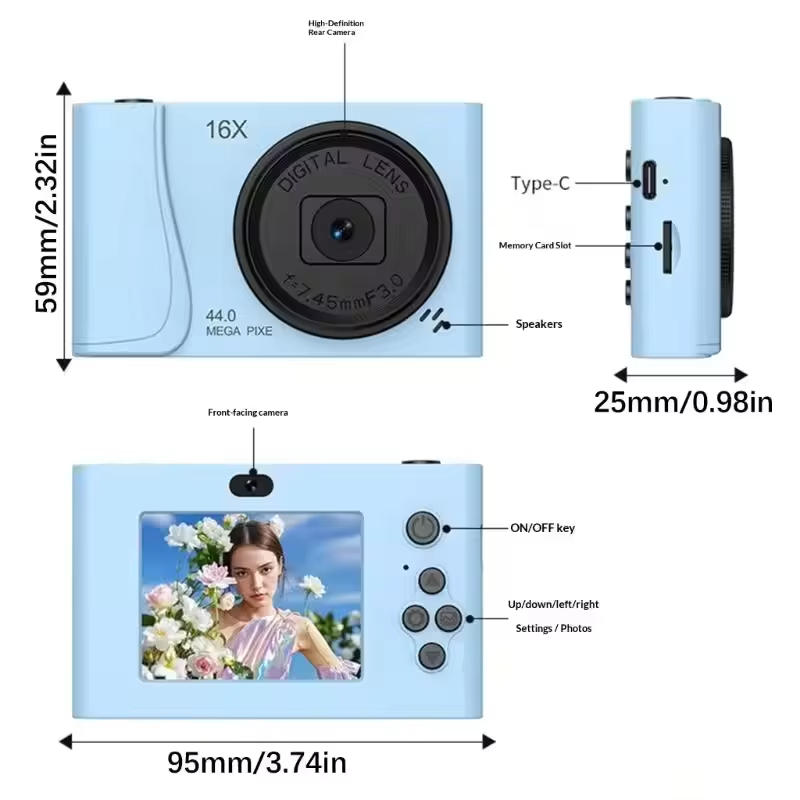 Digital Camera 4K 24 Million Pixels Children Camcorder 16x Zoom Compact Cameras Auto Focus for Kids Adult Beginners Photograph