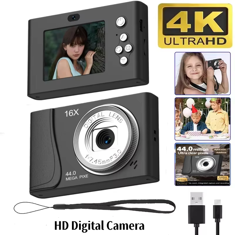 Digital Camera 4K 24 Million Pixels Children Camcorder 16x Zoom Compact Cameras Auto Focus for Kids Adult Beginners Photograph