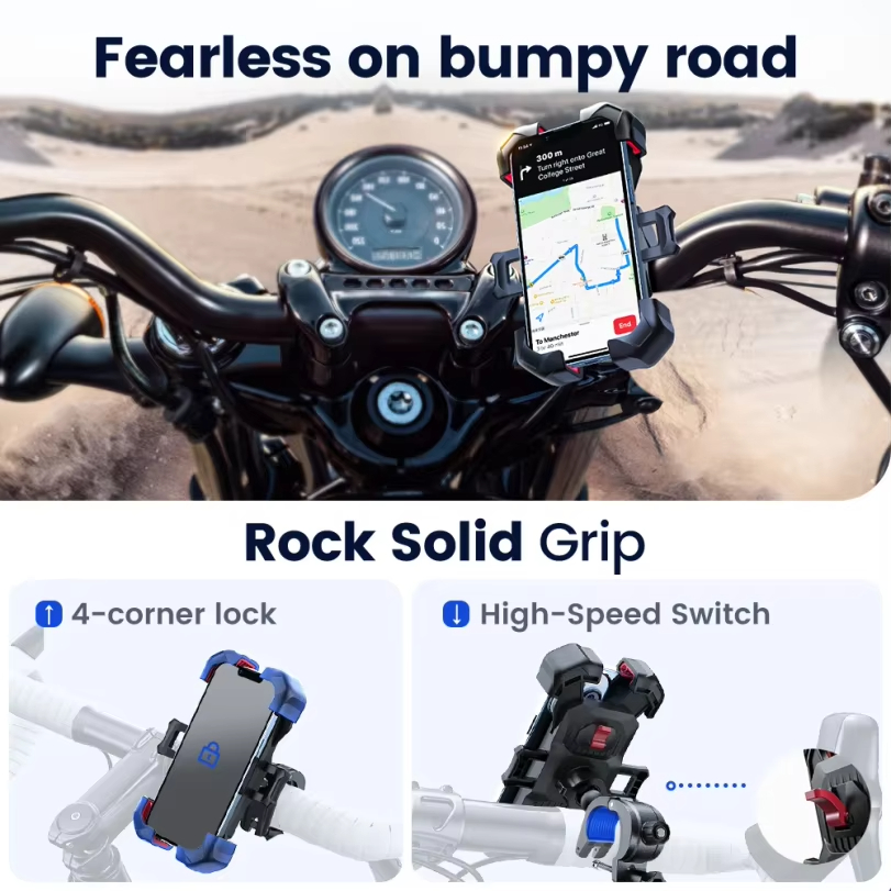 360° View Universal Motorcycle Phone Holder Bicycle Phone Holder for 4.7-7 inch Mobile Phone Stand Shockproof Bracket