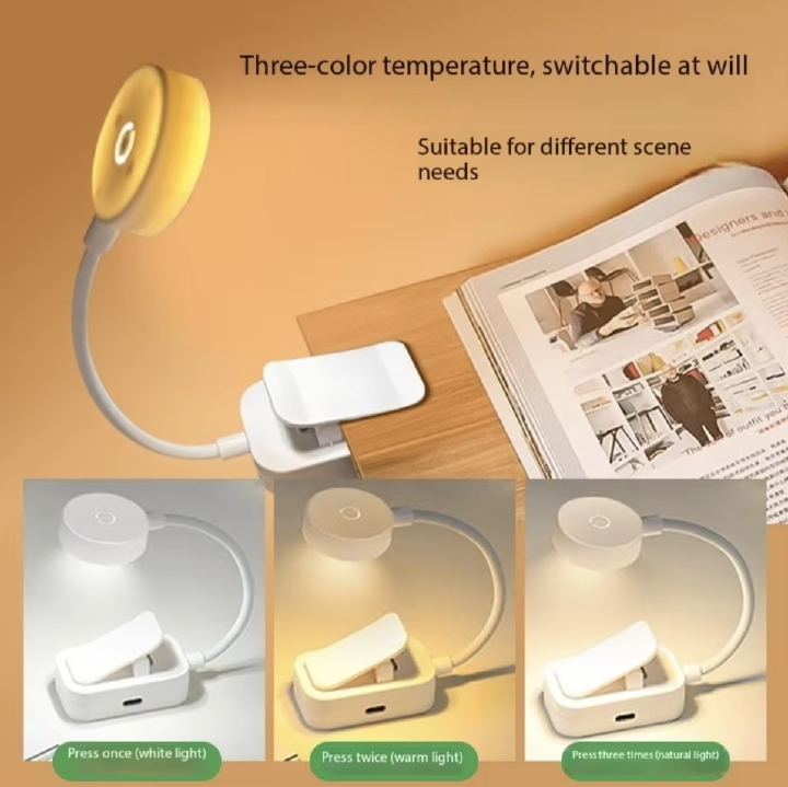 Folding Mini Clip Book Lamp USB Rechargeable LED Night Light 3 Modes Eye Protection Stepless Dimmable Flexible Bedroom Reading