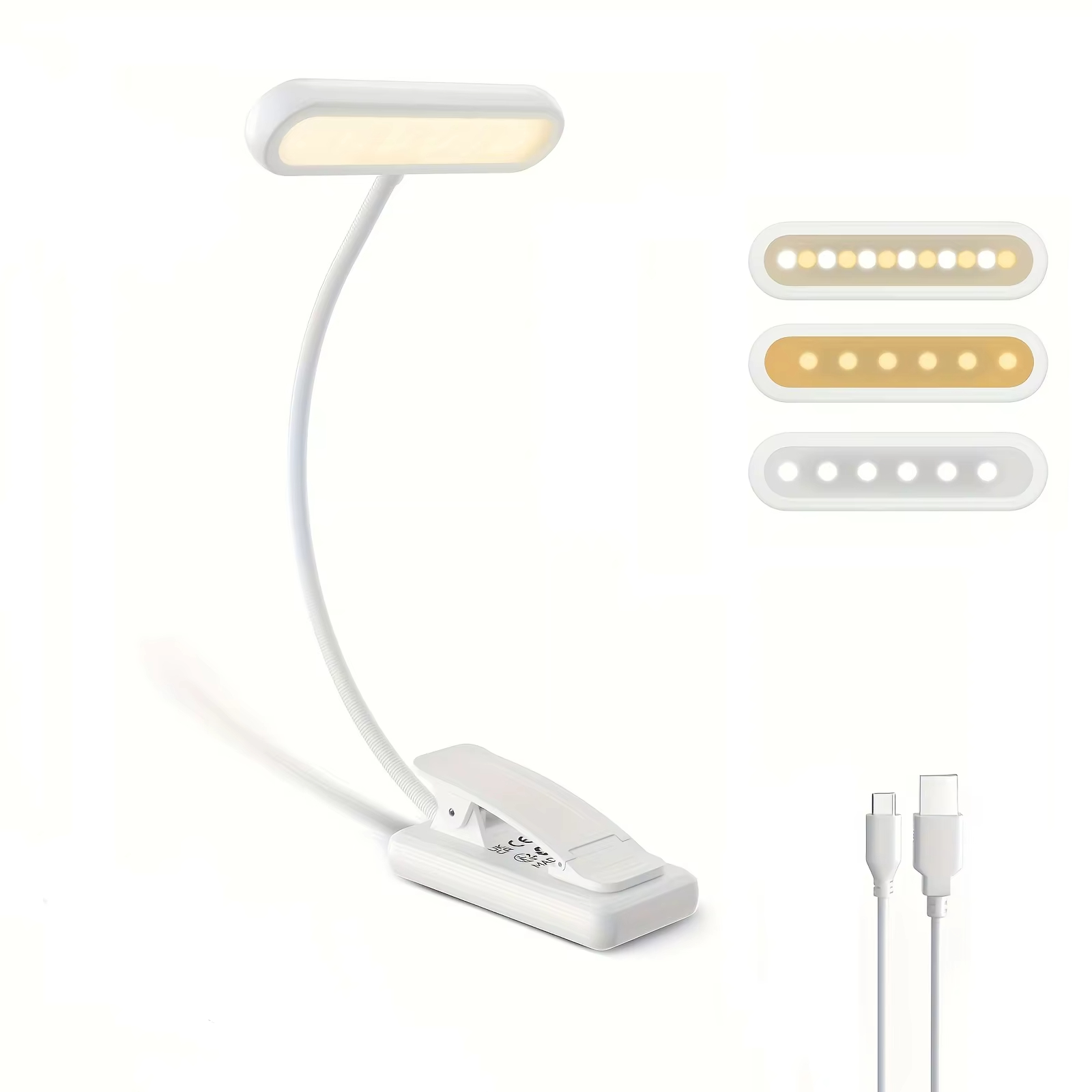 Double Row Lamp Beads Led Reading Light Rotating Lamp Holder Eye Protection Book Light TYPE-C Charging Clip Light