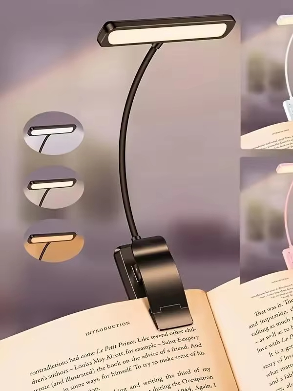 Double Row Lamp Beads Led Reading Light Rotating Lamp Holder Eye Protection Book Light TYPE-C Charging Clip Light