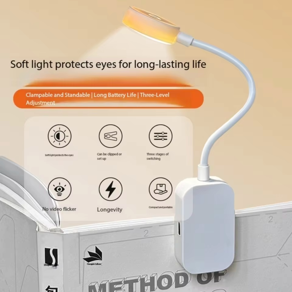 Folding Mini Clip Book Lamp USB Rechargeable LED Night Light 3 Modes Eye Protection Stepless Dimmable Flexible Bedroom Reading