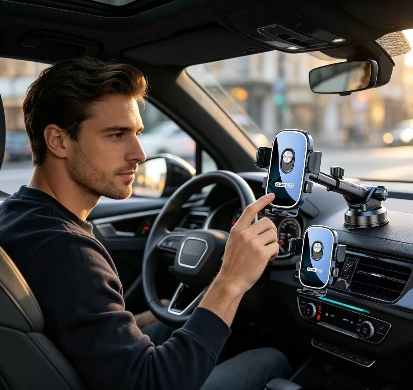 Car dashboard phone holder - safe and adjustable holder, suitable for iPhone, Samsung Galaxy, etc. - easy to install, designed f