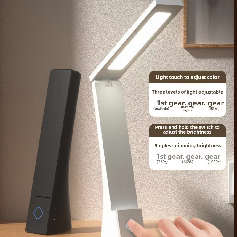 ShinyYing Eye-Care LED Desk Lamp, Rechargeable & Plug-in Foldable Reading Light with Control, 3 Color Temps & Phone Holder