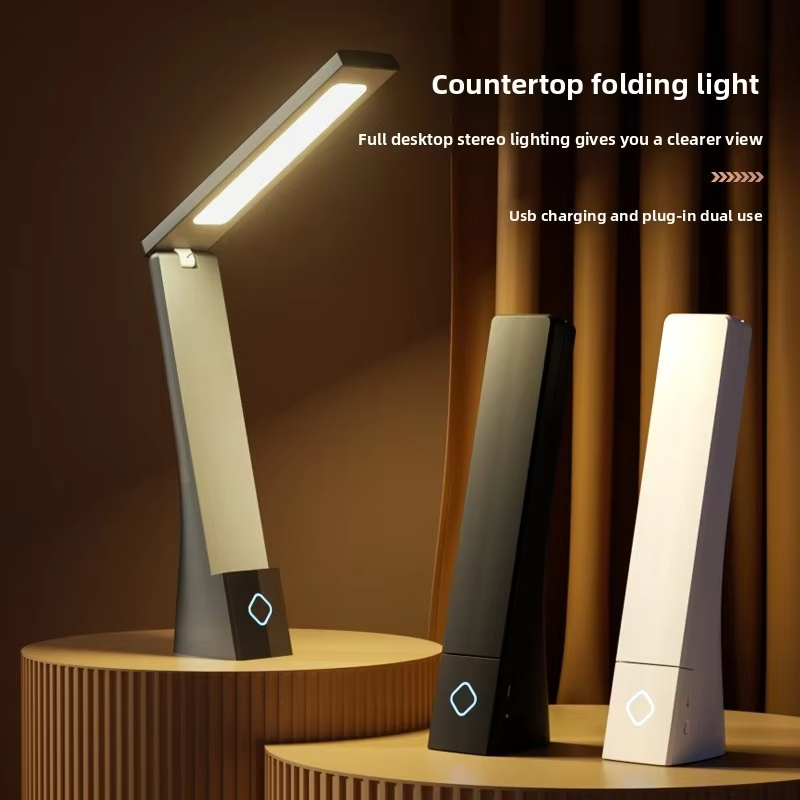 ShinyYing Eye-Care LED Desk Lamp, Rechargeable & Plug-in Foldable Reading Light with Control, 3 Color Temps & Phone Holder