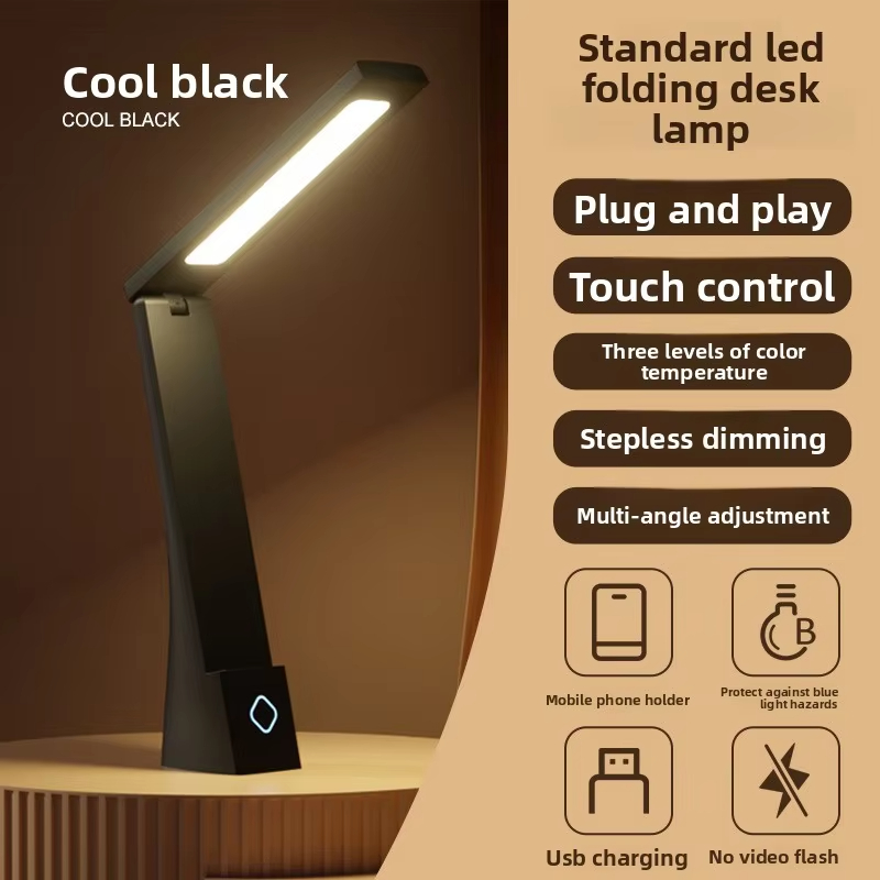ShinyYing Eye-Care LED Desk Lamp, Rechargeable & Plug-in Foldable Reading Light with Control, 3 Color Temps & Phone Holder