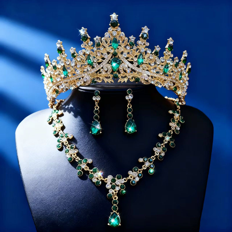 Popular in Africa High Quality 3-Piece Bridal Tiara Set Wedding Crown Necklace Earrings Stage Hair Accessories for Wedding Birthday Party Bridal Dress Ornaments Best Seller