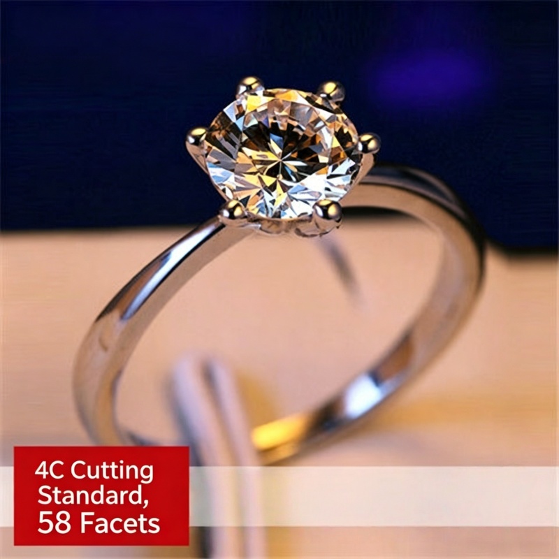 High-end Wedding Couple Open Band Rings 1 Carat Cubic Zirconia & Simulated Moissanite Six-Prong Adjustable Silver Promise Ring for Women