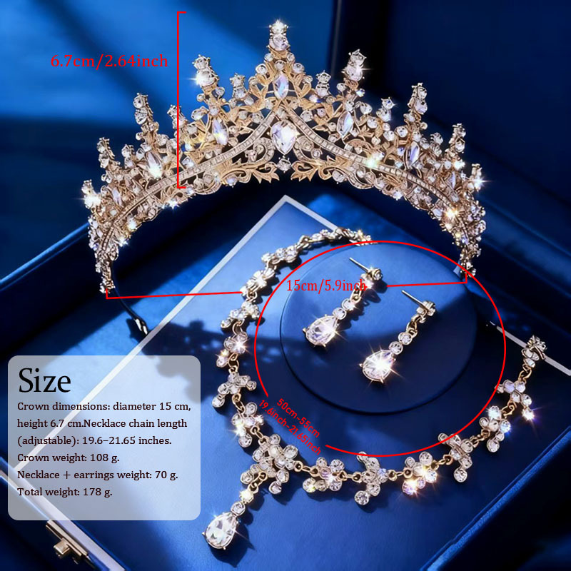 Popular in Africa High Quality 3-Piece Bridal Tiara Set Wedding Crown Necklace Earrings Stage Hair Accessories for Wedding Birthday Party Bridal Dress Ornaments Best Seller
