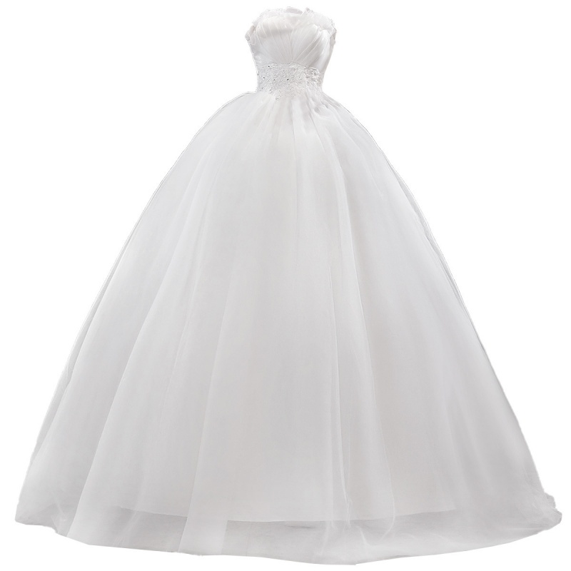 French Style White Satin Strapless Light Wedding Dress New Minimalist Elegant Bridal Gown Fitted Waist Slimming Design with Moderate Length Forest Style for Wedding & Travel Photoshoot