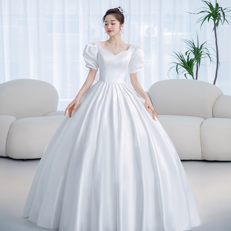 2026 New Luxury French Style Satin Wedding Dress Floor-length Minimalist Figure-Flattering High Quality Bridal Gown