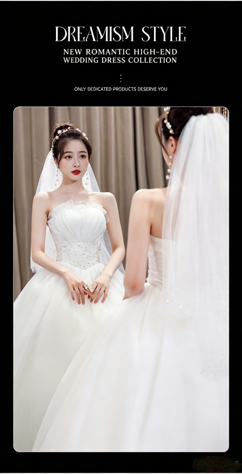 French Style White Satin Strapless Light Wedding Dress New Minimalist Elegant Bridal Gown Fitted Waist Slimming Design with Moderate Length Forest Style for Wedding & Travel Photoshoot