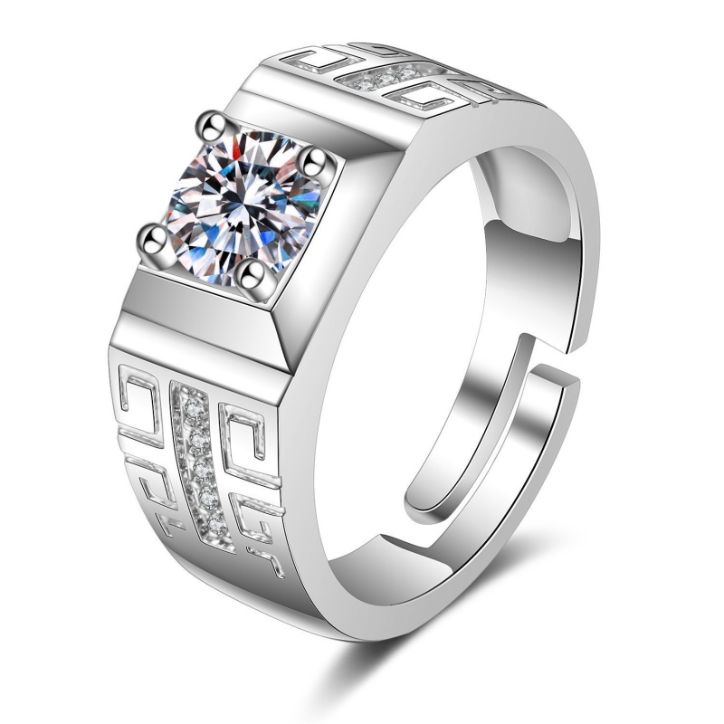 High-end Wedding Couple Open Band Rings 1 Carat Cubic Zirconia & Simulated Moissanite Six-Prong Adjustable Silver Promise Ring for Women