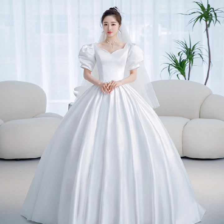 2026 New Luxury French Style Satin Wedding Dress Floor-length Minimalist Figure-Flattering High Quality Bridal Gown