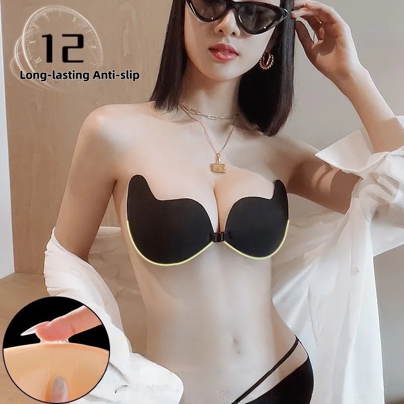 Hot Sale High Quality Mango Shape Breast Lift Tape Invisible Strapless Bra Push Up Nipple Covers For Women Thin Waterproof Anti-slip Anti-show Bumps Sticky Bra For Wedding Dress Fits all cup sizes