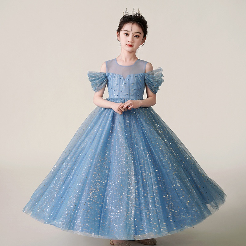 High Level High-end Sparkly Tulle Flower Girl Dress – Luxury Wedding Gown for Girls with FREE Tiara Crown Shiny Sequin Maxi Dress for Kids Party & Performance Free Crown Gift Included