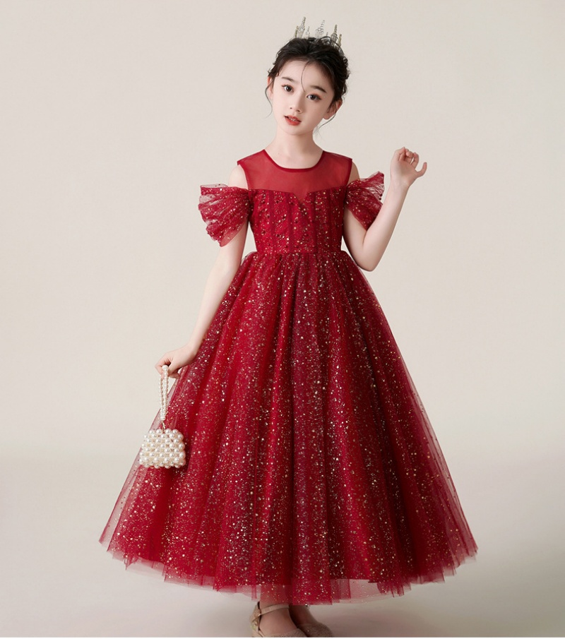 High Level High-end Sparkly Tulle Flower Girl Dress – Luxury Wedding Gown for Girls with FREE Tiara Crown Shiny Sequin Maxi Dress for Kids Party & Performance Free Crown Gift Included