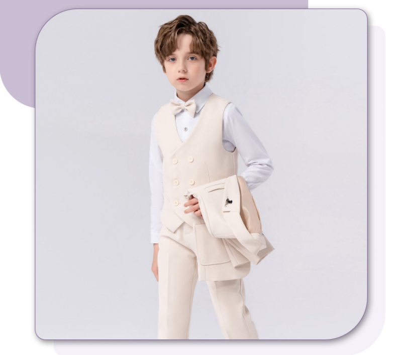 High standard High Leve High-end 2026 New British Style Boys' Vest Set | Formal Flower Boy Outfit for Wedding, Junior Host & Stage Performance