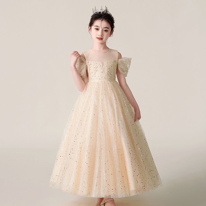 High Level High-end Sparkly Tulle Flower Girl Dress – Luxury Wedding Gown for Girls with FREE Tiara Crown Shiny Sequin Maxi Dress for Kids Party & Performance Free Crown Gift Included