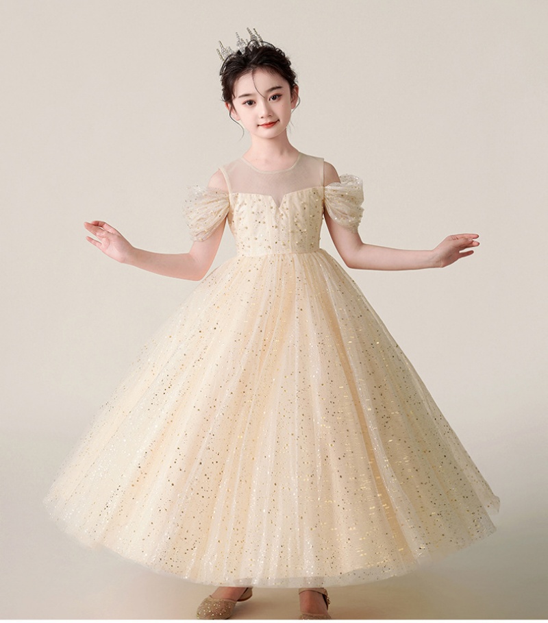 High Level High-end Sparkly Tulle Flower Girl Dress – Luxury Wedding Gown for Girls with FREE Tiara Crown Shiny Sequin Maxi Dress for Kids Party & Performance Free Crown Gift Included