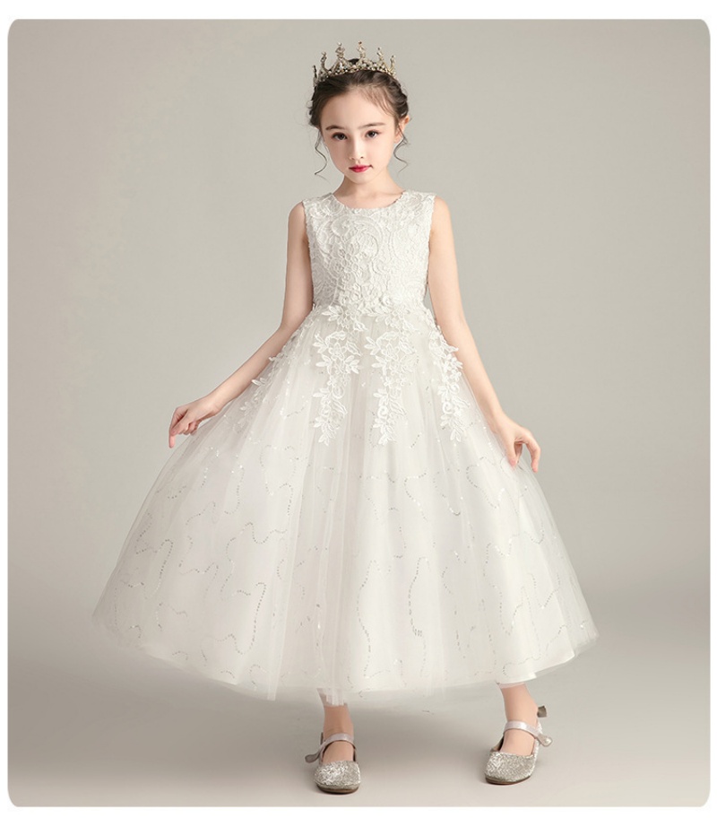 Hot Selling Summer Girls' Lace Princess Dress Puffy Flower Girl Wedding & Performance Gown with Kids Crown Accessory Elegant Versatile Outfit for Big Kids 3-12 Years