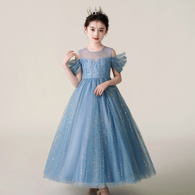 High Level High-end Sparkly Tulle Flower Girl Dress – Luxury Wedding Gown for Girls with FREE Tiara Crown Shiny Sequin Maxi Dress for Kids Party & Performance Free Crown Gift Included