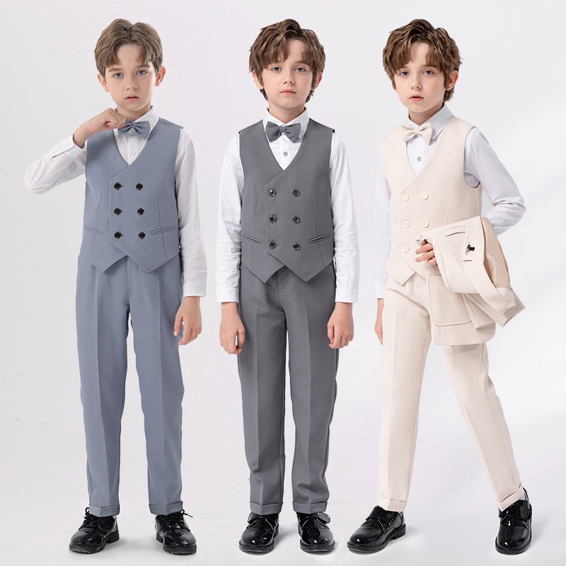 High standard High Leve High-end 2026 New British Style Boys' Vest Set | Formal Flower Boy Outfit for Wedding, Junior Host & Stage Performance