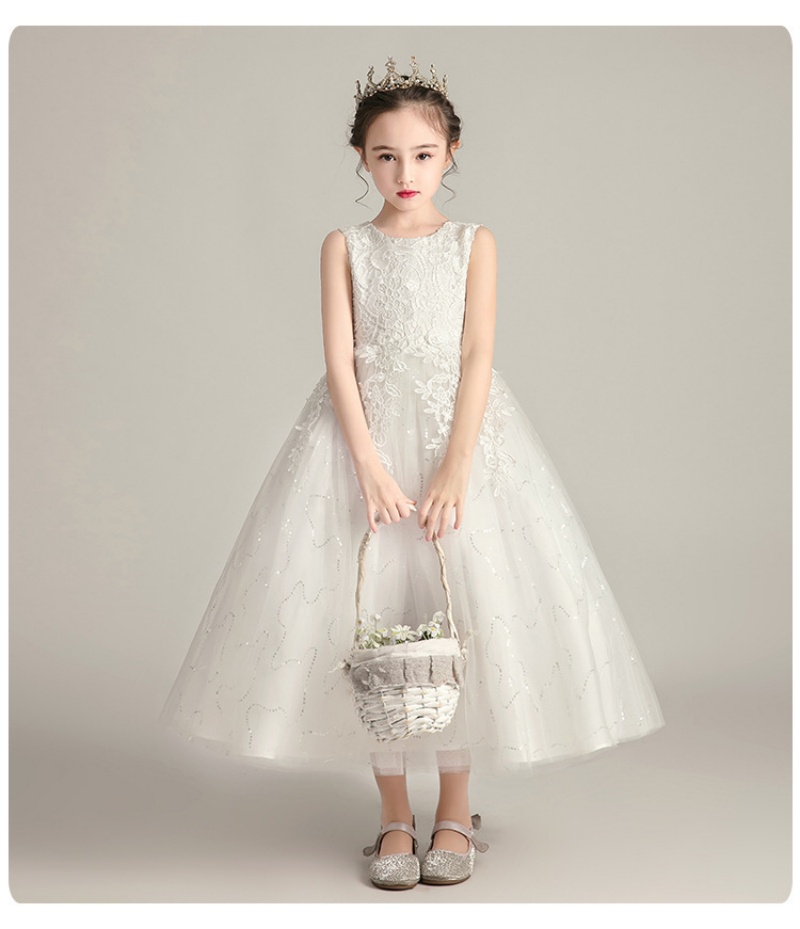 Hot Selling Summer Girls' Lace Princess Dress Puffy Flower Girl Wedding & Performance Gown with Kids Crown Accessory Elegant Versatile Outfit for Big Kids 3-12 Years