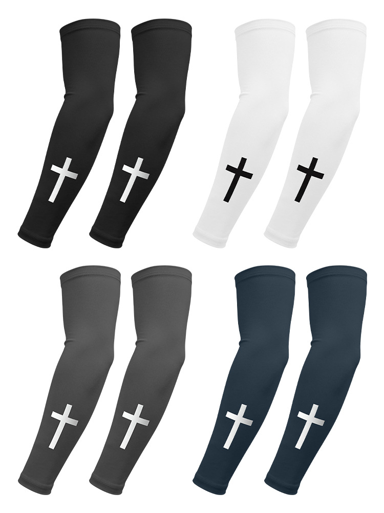 Summer outdoor UV protection arm sleeves, made of milk silk, quick-drying ice silk, with heat-pressed cross design, perfect for fishing and sun protection.