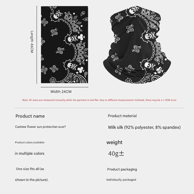 Motorcycle riding face mask, Lycra sweat-absorbing and sun-protective neck warmer, paisley print sports ice silk neck glove