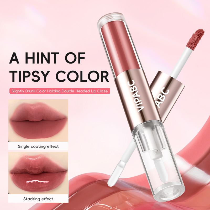 VIPABC Double-Ended Lip Gloss, Moisturizing, Slightly Tipsy Nude, Mirror-like Glossy Lip Gloss, for a Natural, Pouty Look