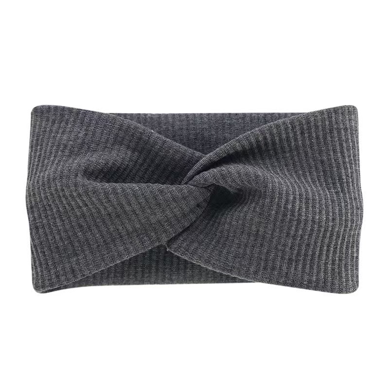 Bohemian-style wide, ribbed cotton, crisscross elastic headband for yoga and sports.