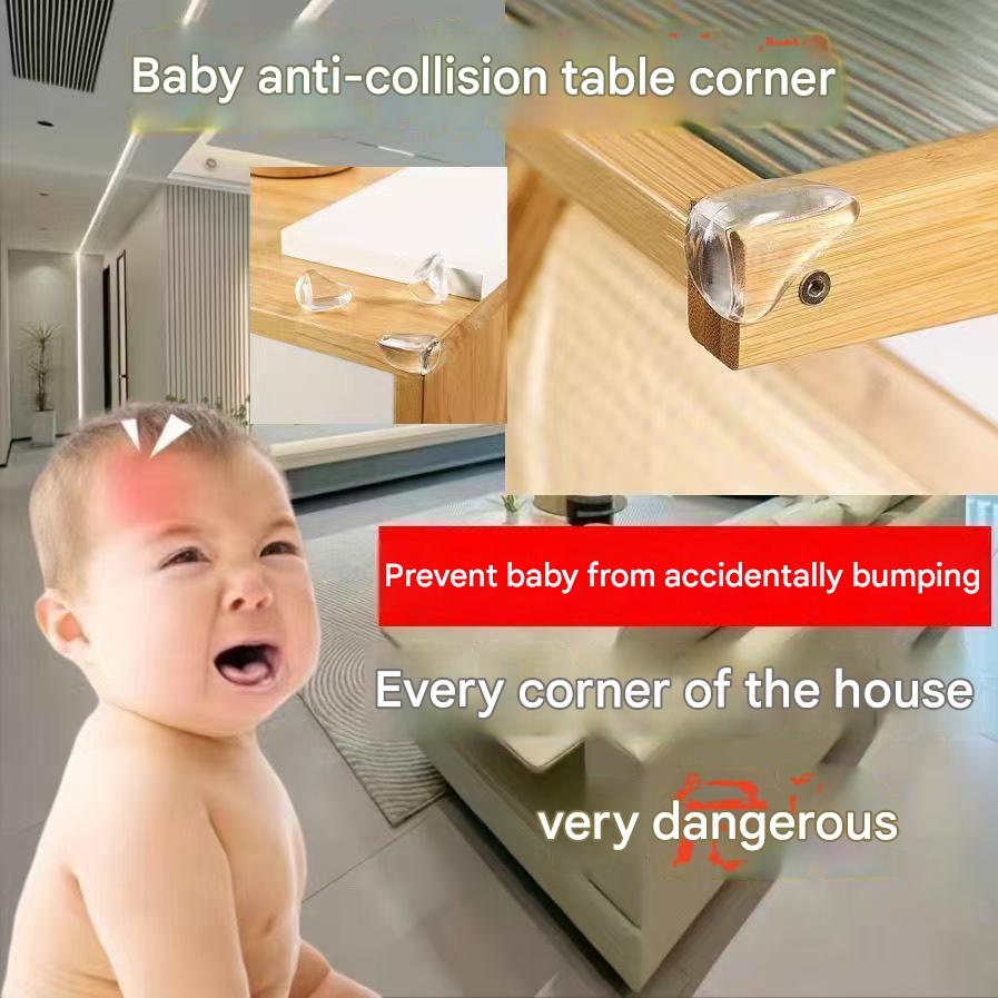Thickened, transparent silicone corner guards for child safety—anti-collision pads to protect babies from sharp table corners.
