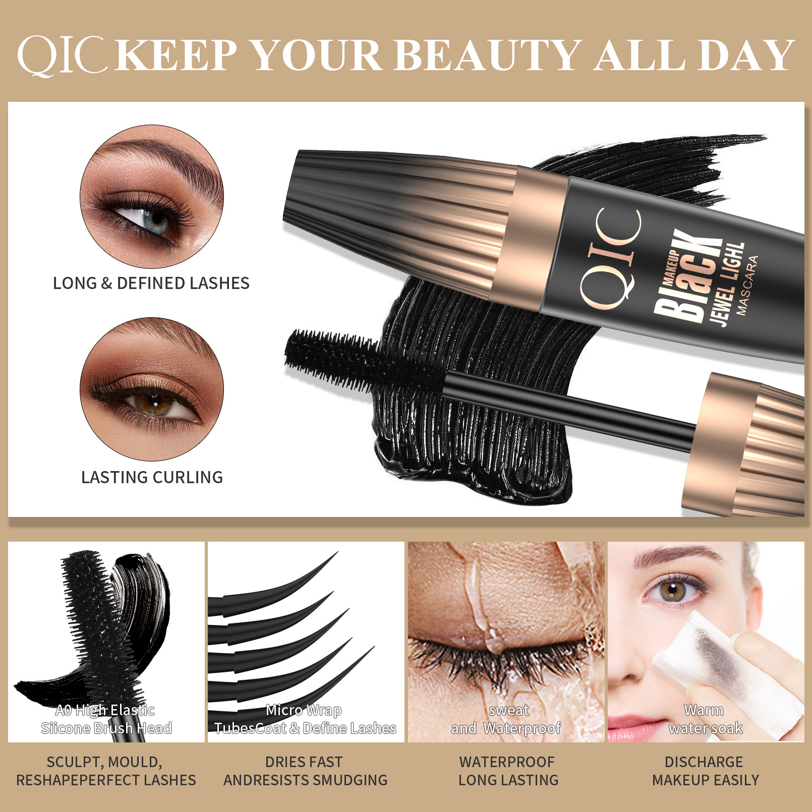 Volumizing 4D Mascara Primer: Lengthening, Thickening, Curling, Smudge-proof, and Waterproof Makeup