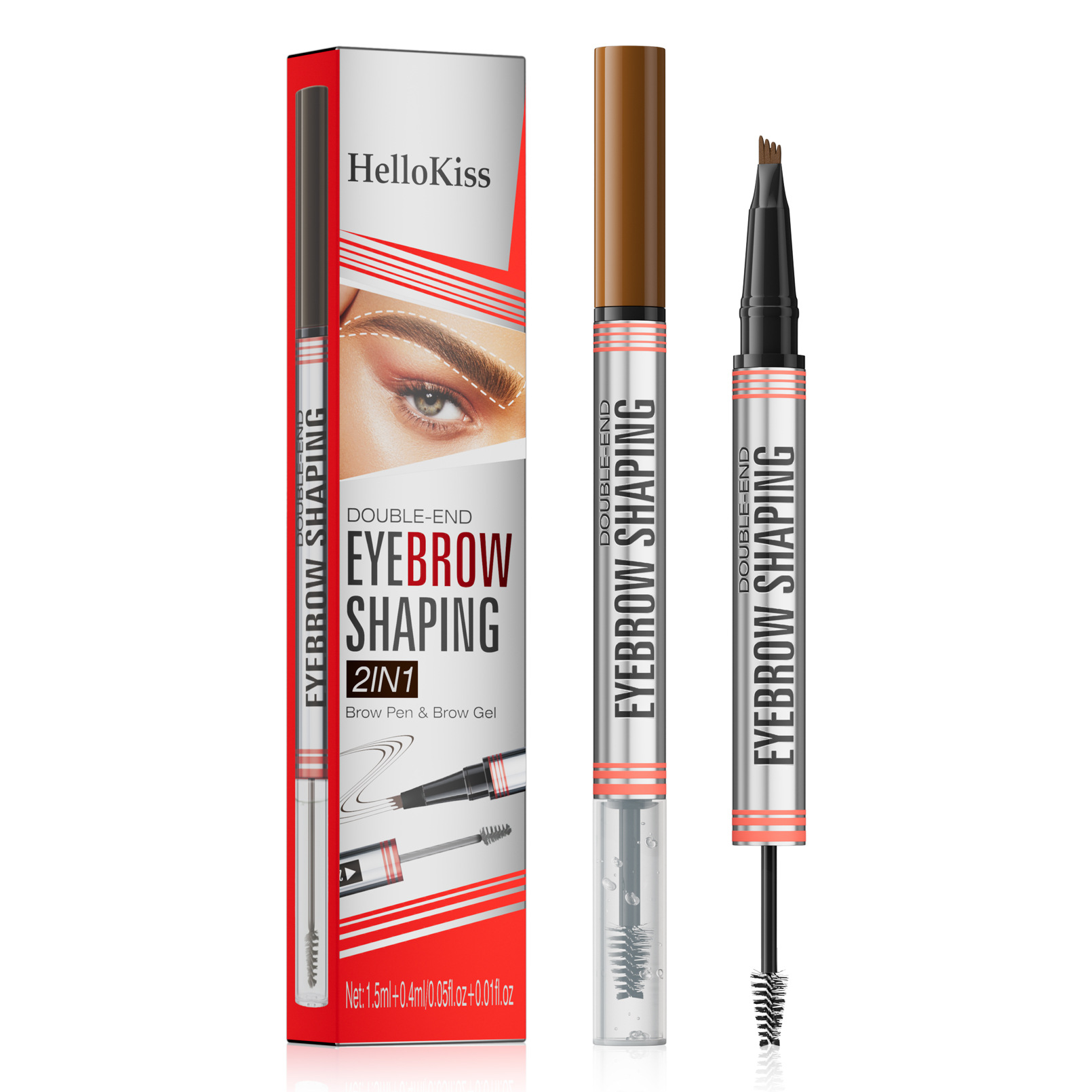 Dual-ended waterproof eyebrow pen and gel set: 4-tip liquid brow pen + brow setting gel. view 7