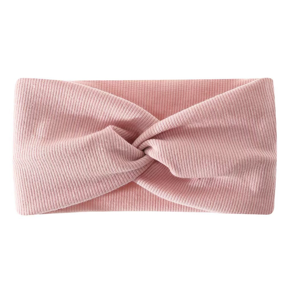 Bohemian-style wide, ribbed cotton, crisscross elastic headband for yoga and sports.